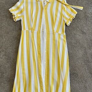 Yellow & White Stripe Women’s button -Front Dress
